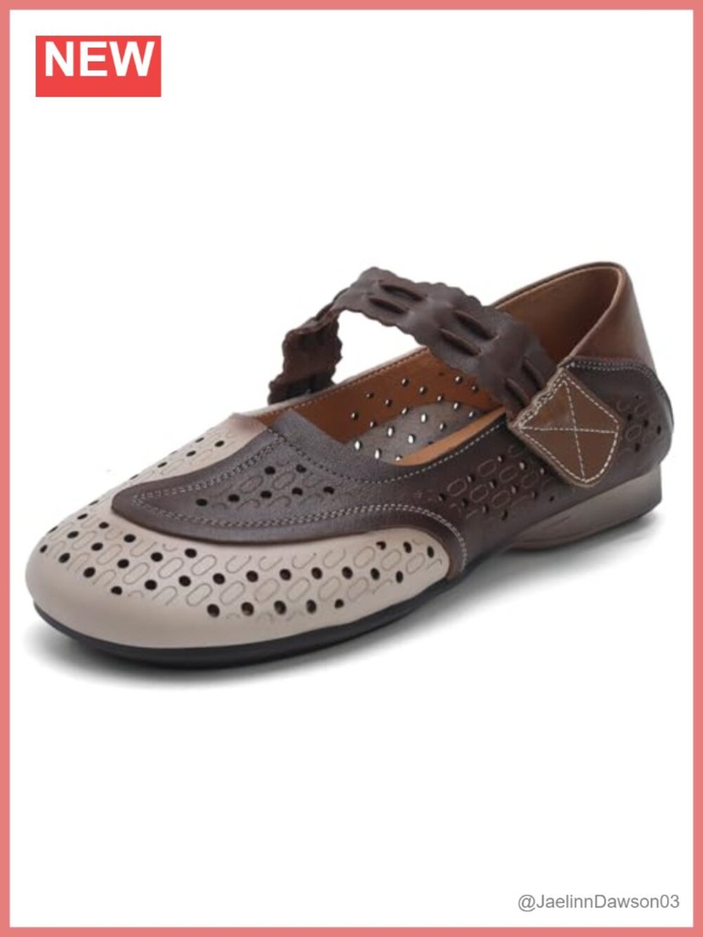 Women's Leather Mary Jane Flats Comfort Adjustable Strap Slip-On Walking Shoes